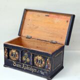 Antique Folk Art Hand Painted Wooden Box Bride late 19th century