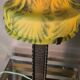 wrought and hammered iron lamp 1900 a30 with glass paste tulip, yellow and green 34x16