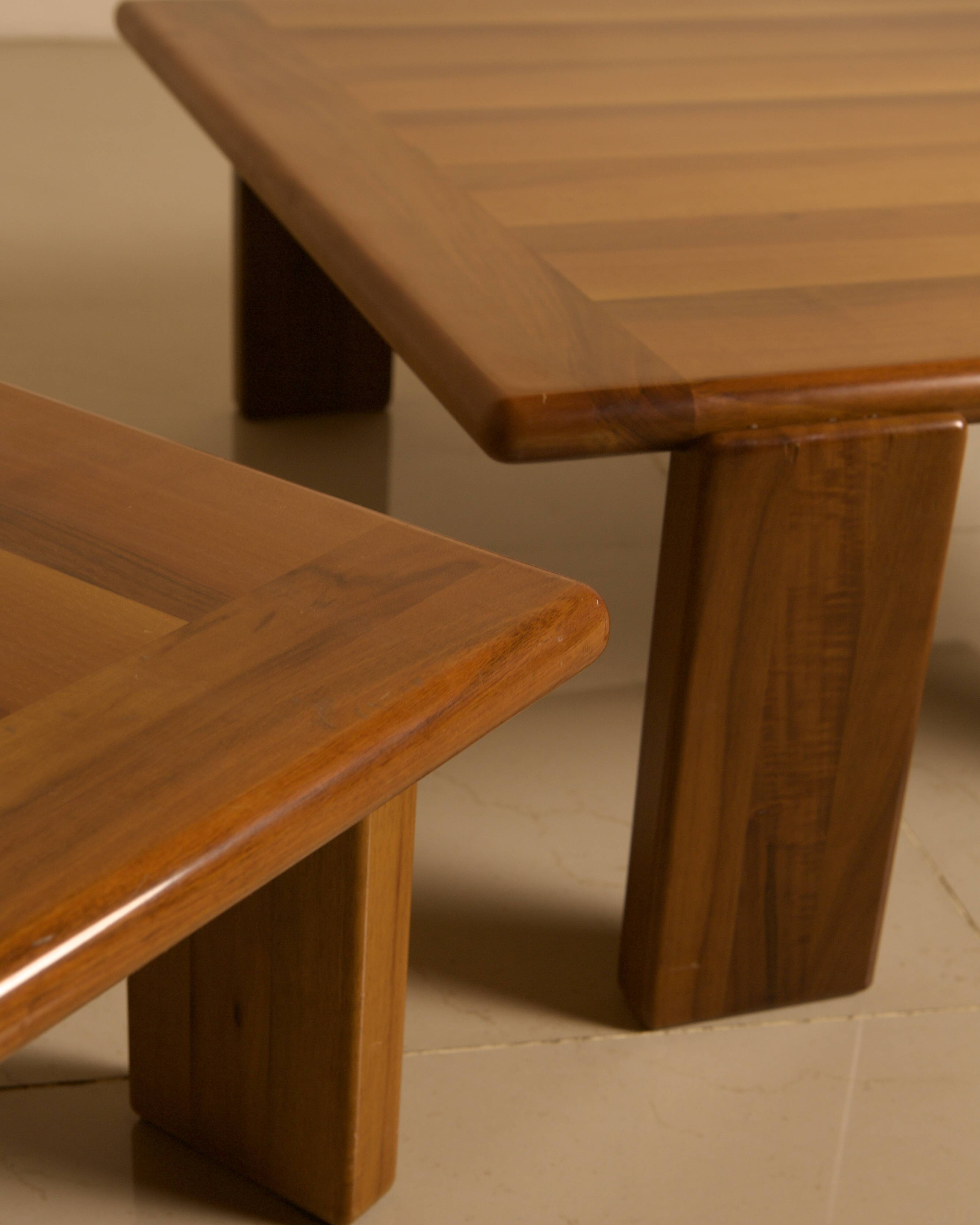 Pair of walnut coffee tables by Mario Marenco for Mobil Girgi 70's
