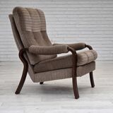 1970s, pair of Danish armchairs, brown furniture corduroy, beech wood.