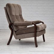 1970s, pair of Danish armchairs, brown furniture corduroy, beech wood.