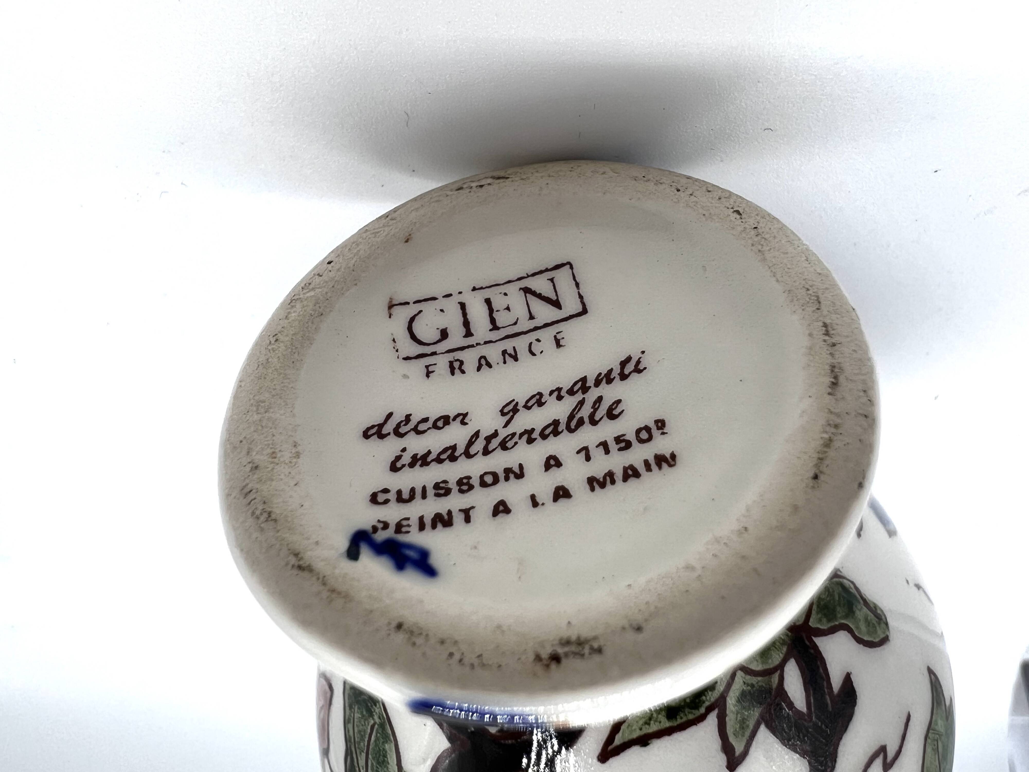 Antique Gien vase – Peony model – Hand-painted earthenware – 13.5 cm