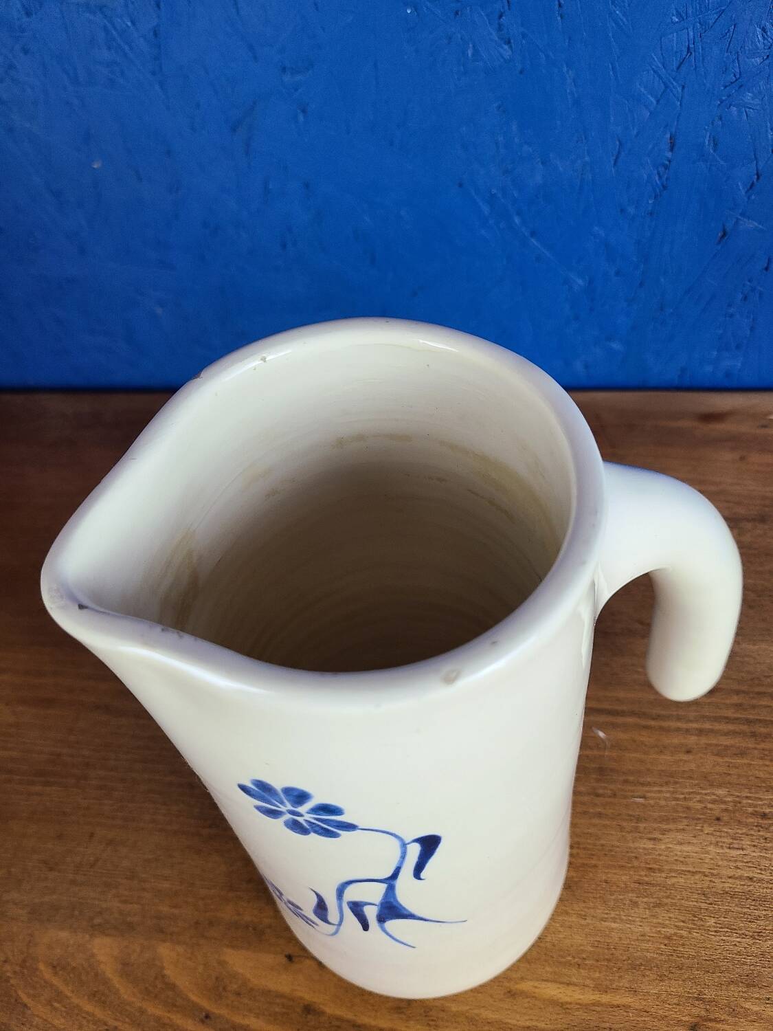 Modernist ceramic pitcher, signed polychrome decoration