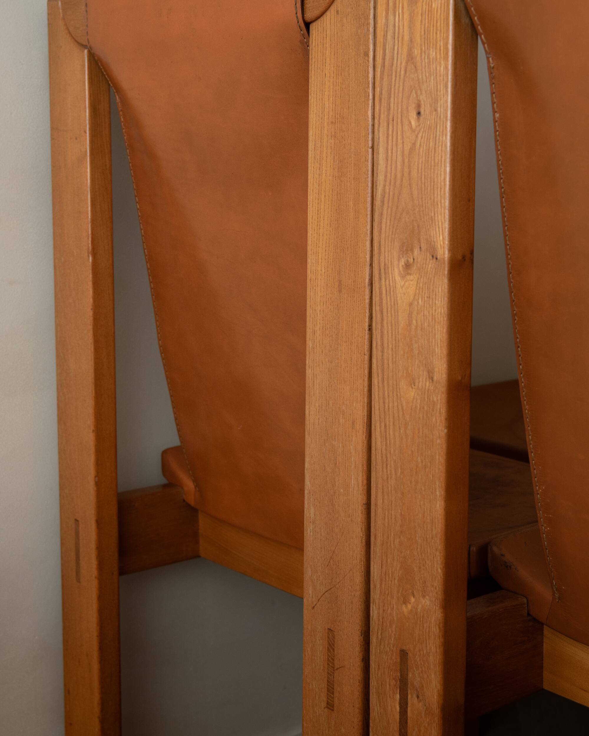Wood Leather Dining Chairs Luigi Gorgoni Roche Bobois, 1970s, Set of 7