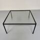 Ancienne table basse en métal et verre quadrillé design des années 50