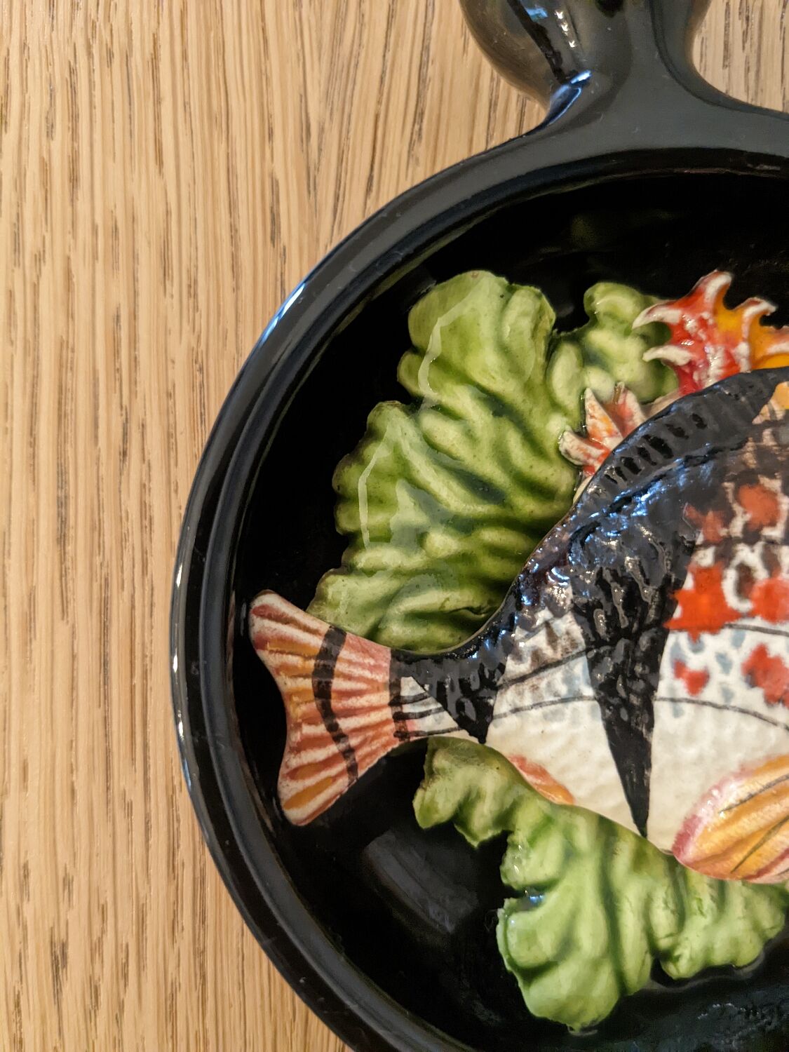 Two trompe l'oeil ceramic casseroles