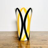 Vase Saint Clément Années 60-70 Design Géométrique Jaune Noir 24cm Vintage