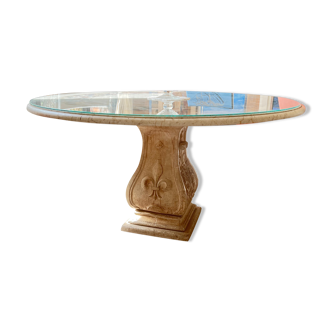 Marble table with crown inlaid stones 135cm