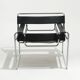 Wassily armchair in black leather, marcel breuer, 2000s