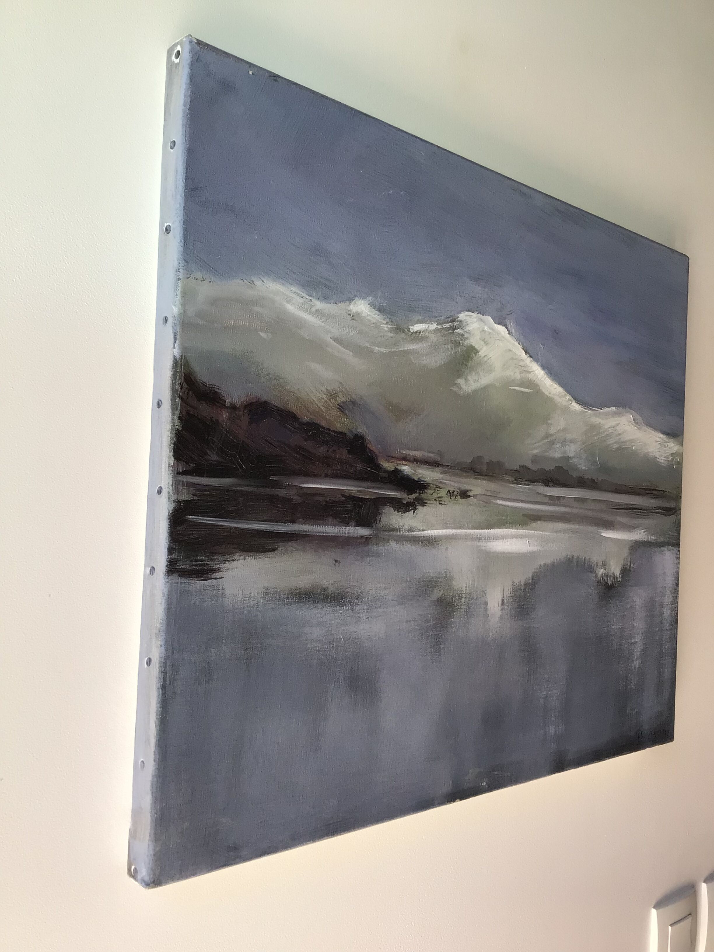 Painting on canvas snowy Northern landscape signed