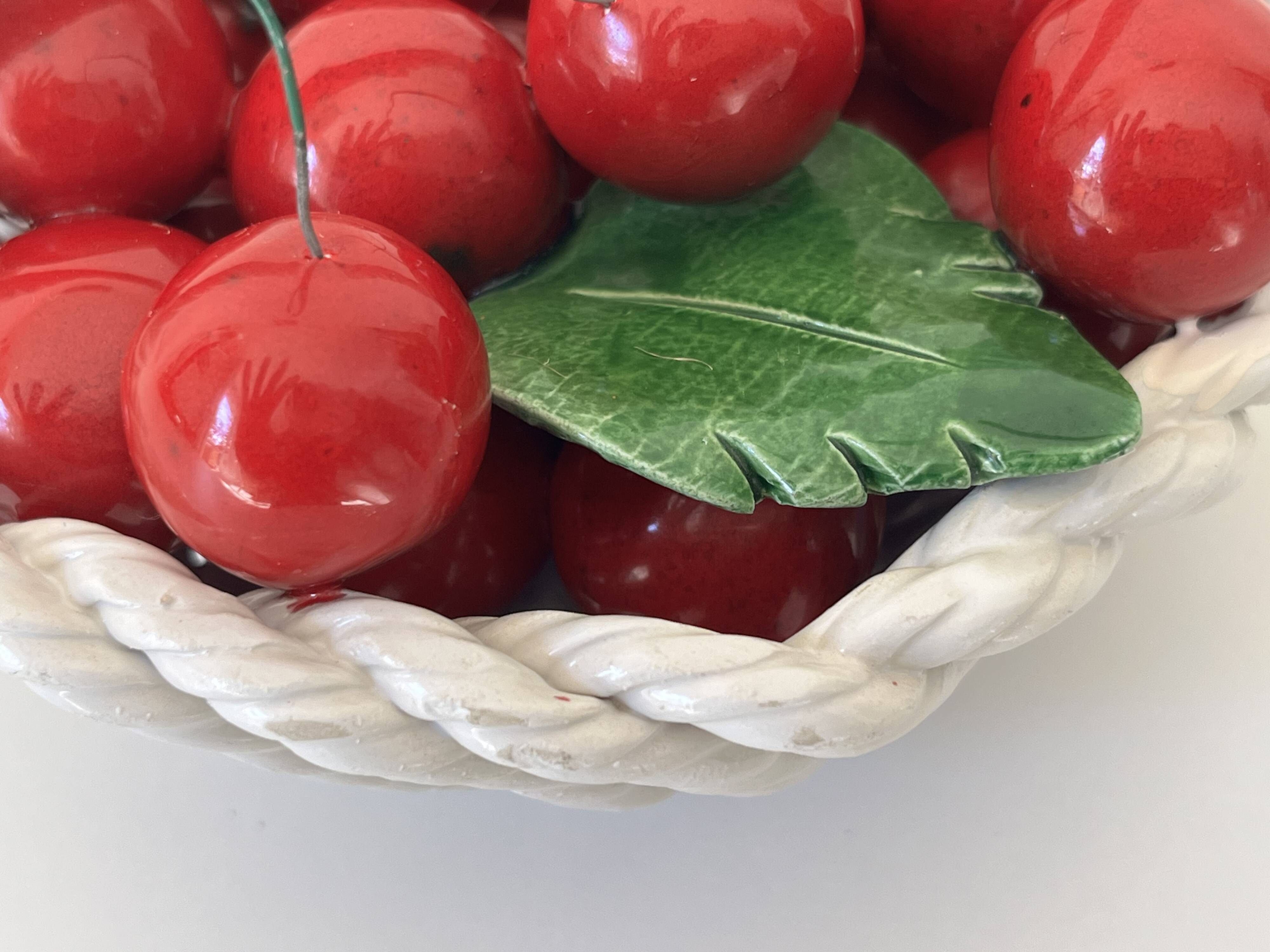 Italian ceramic cherry basket signed Bassano – Vintage