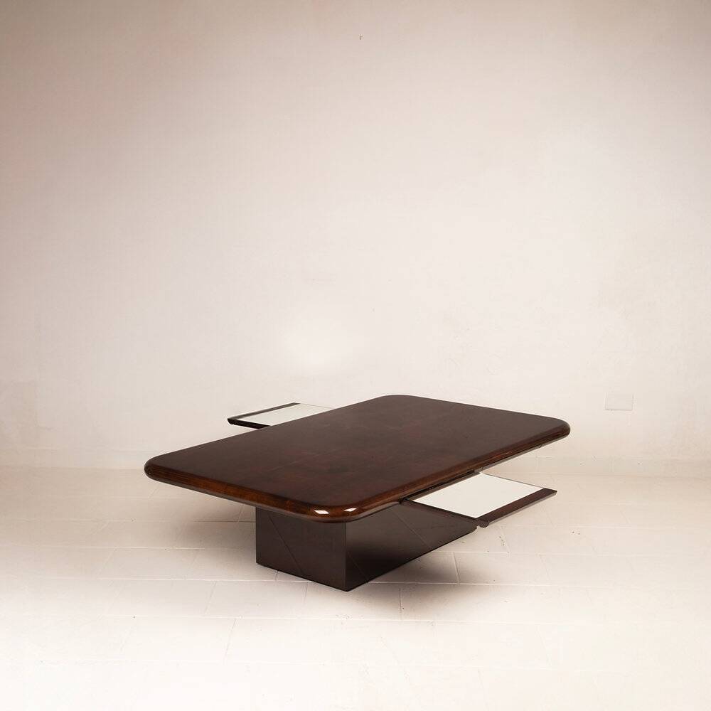 Coffee table model 2315 in parchment and mirrors by Giorgio Tura for Tura, 1980