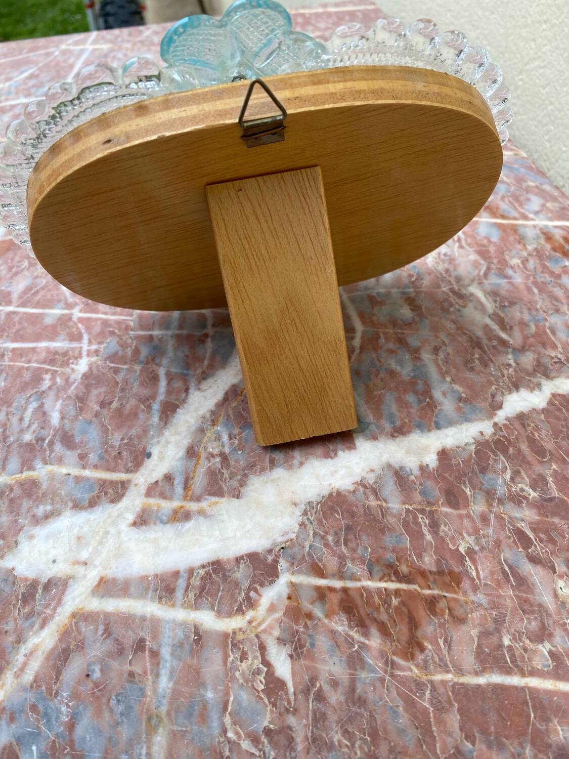 Venetian Murano mirror to stand or hang with blown flower decoration and friezes