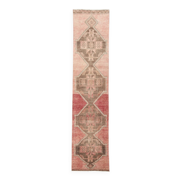 3x13 Vintage Red & Brown Classic Persian Runner Rug, 92x408Cm