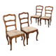Group of 4 antique Baroque chairs in walnut, Italy, 18th century.