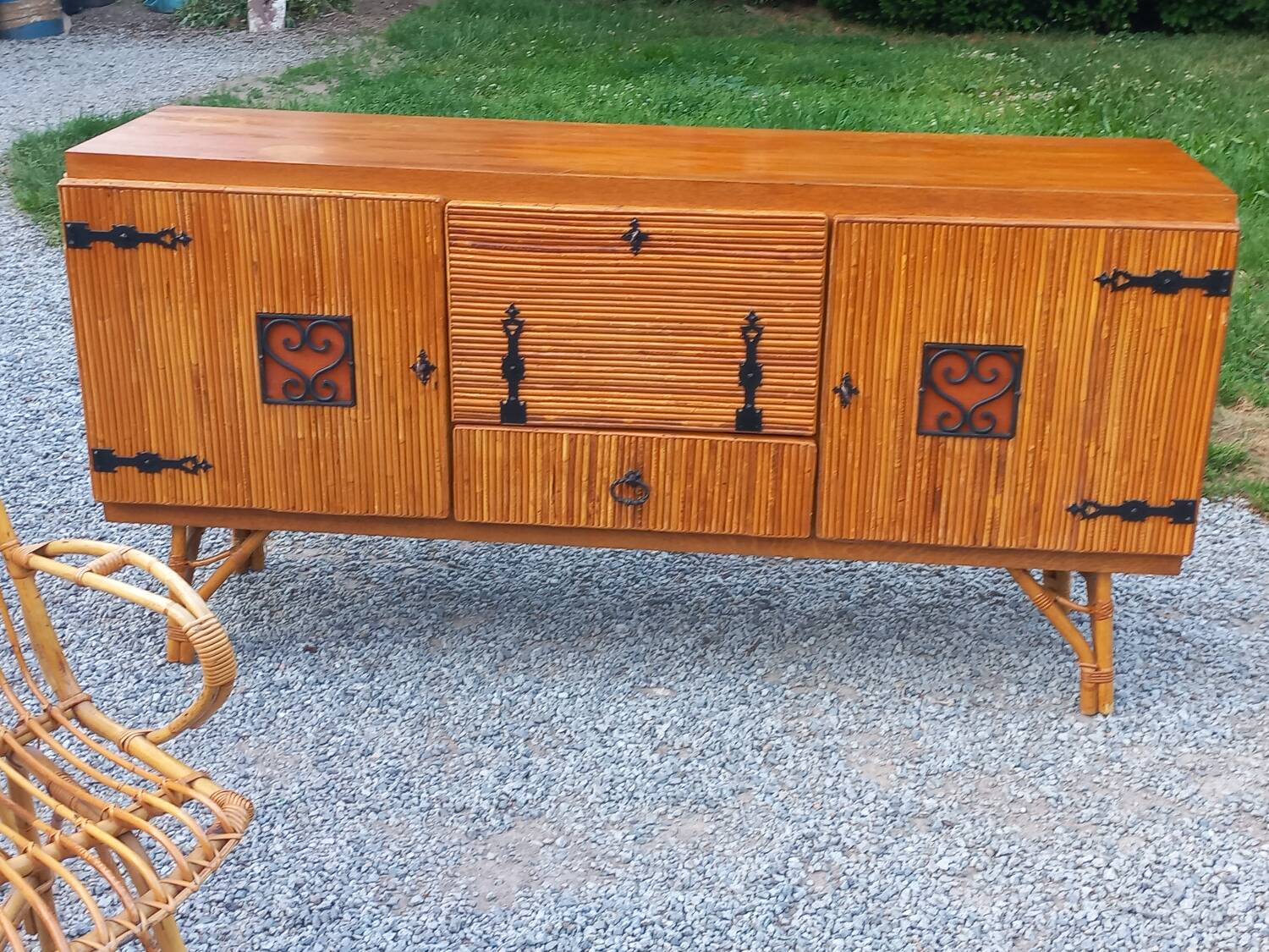 Vintage dining room attributed to Audoux and Minet in bamboo and rattan