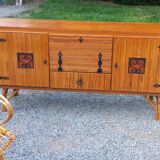 Vintage dining room attributed to Audoux and Minet in bamboo and rattan