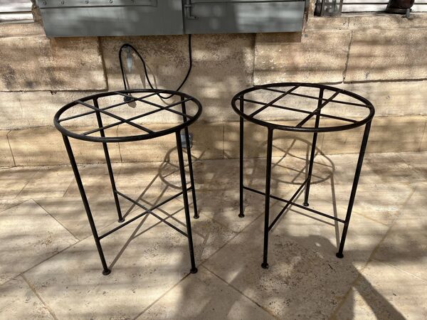 Lot de 2 tabourets/tables d'appoint de jardin en fer forgé