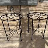 Set of 2 wrought iron garden stools/side tables
