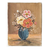 Old acrylic painting on canvas bouquet of bohemian countryside flowers