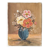 Tableau ancien, acrylique sur toile bouquet de fleurs, campagne bohème