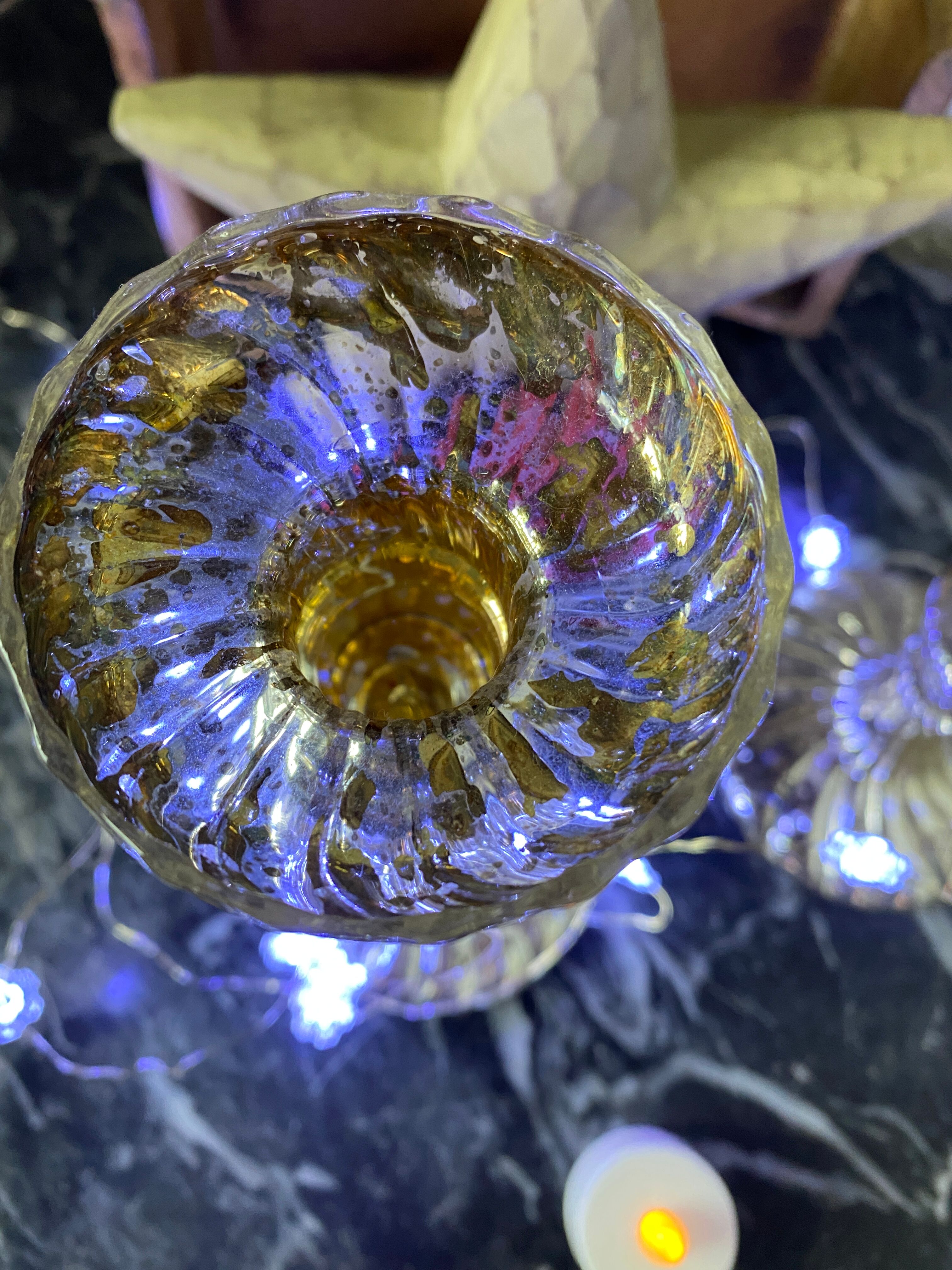 Set of 2 mercurized glass candle holders