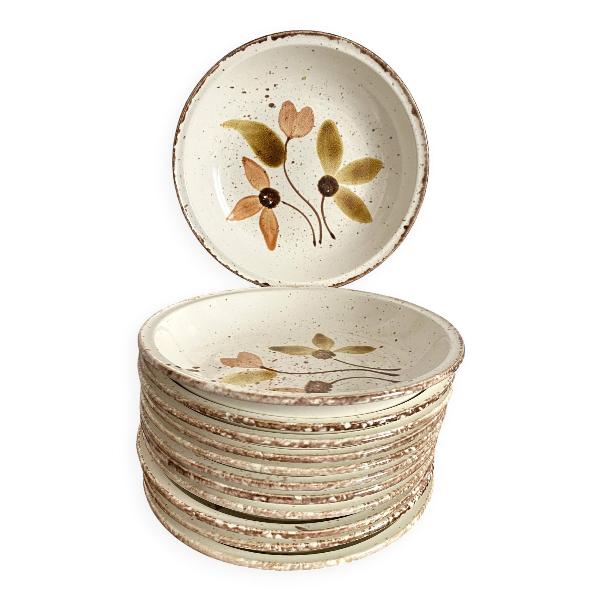 Gien deep plates, floral decoration, 70s