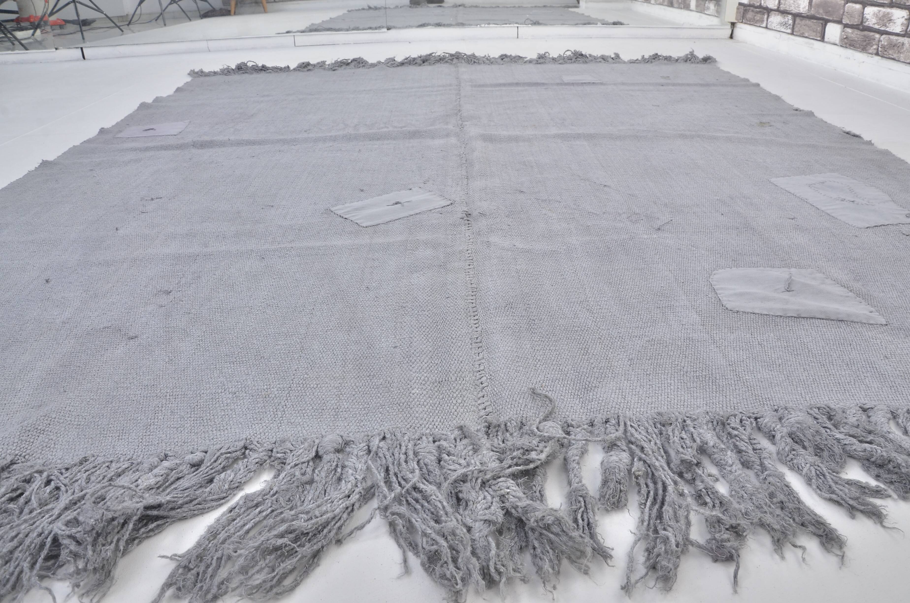 Vintage Anatolian hemp rug in grey, reference 3675