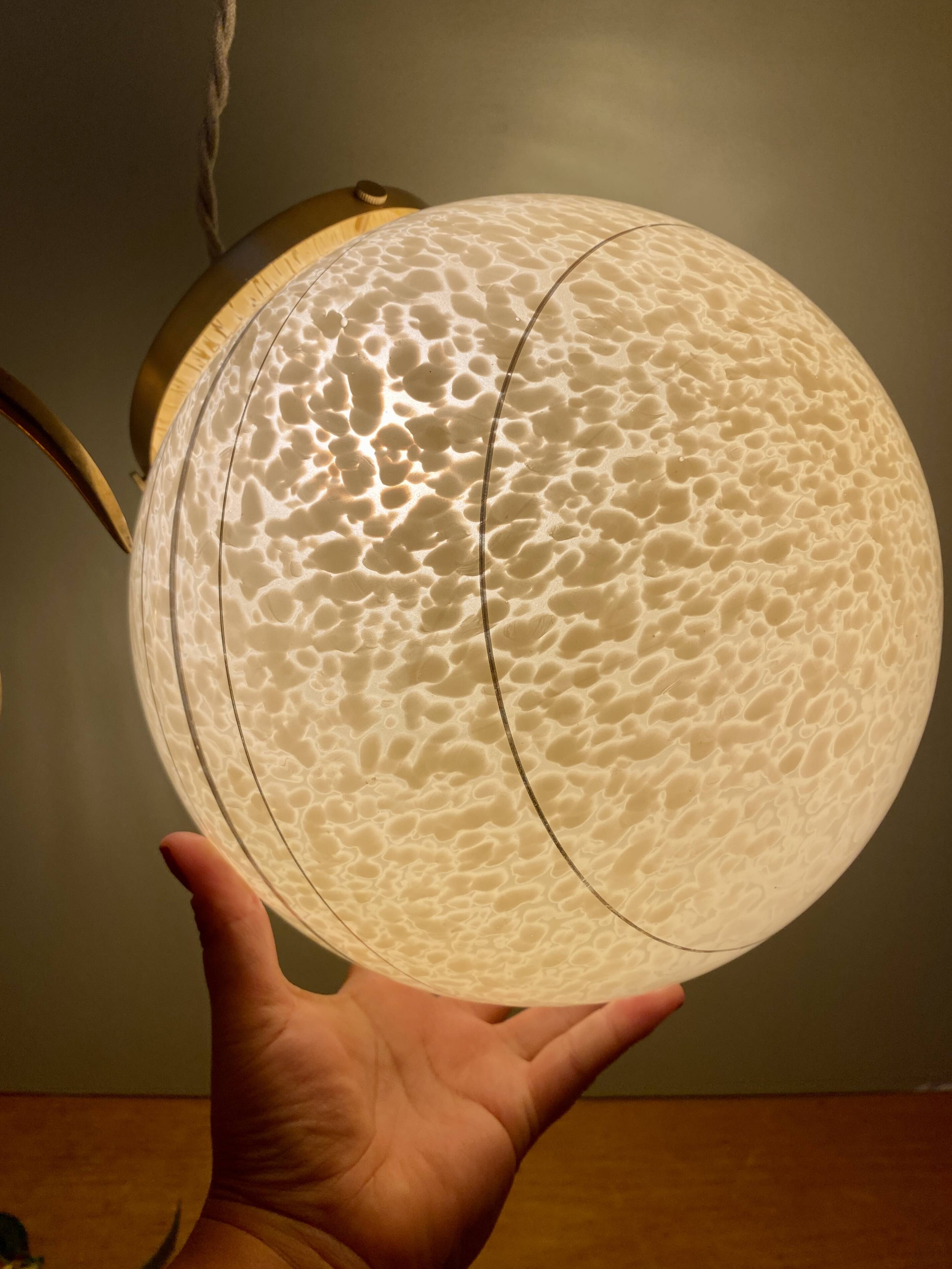 Vintage globe pendant light in yellow and gold clichy glass XXL