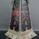 Moorish style lamp in patinated copper and painted glass, France, Mid-Century