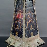 Moorish style lamp in patinated copper and painted glass, France, Mid-Century