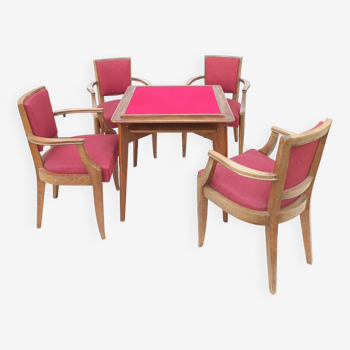 Suite of four armchairs and an Art Deco games table 1930 (Armchairs by Batistin Spade)