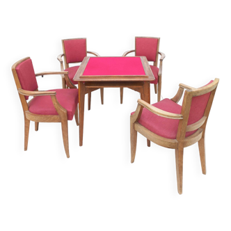 Suite of four armchairs and an Art Deco games table 1930 (Armchairs by Batistin Spade)