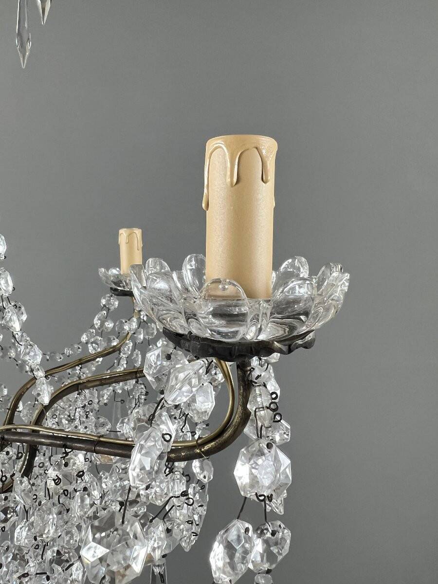 Lustre à pampilles en cristal et bronze, XXe siècle