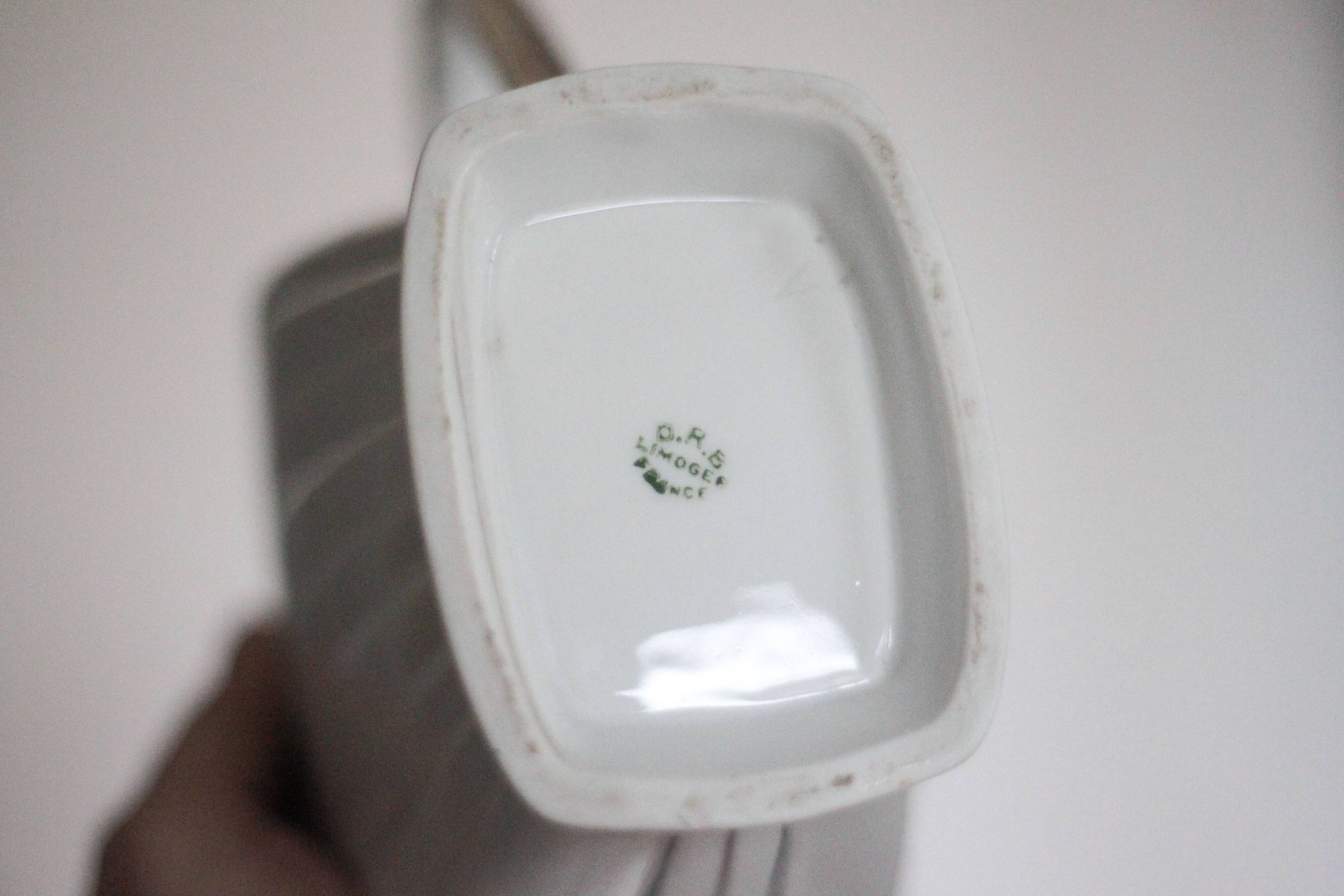 Art Deco porcelain teapot in a fan shape, Limoges porcelain coffee pot