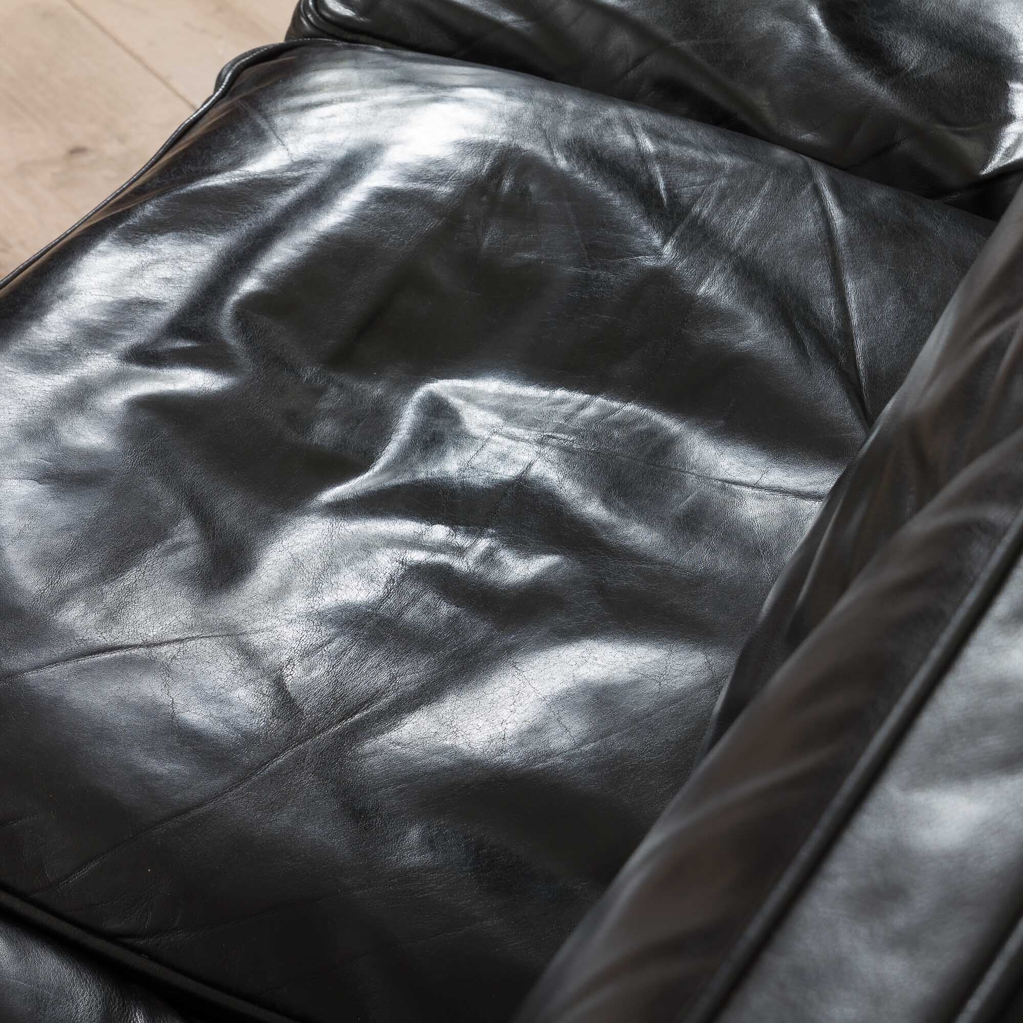 Mogens Hansen black aniline 3 seater sofa from the 70s.