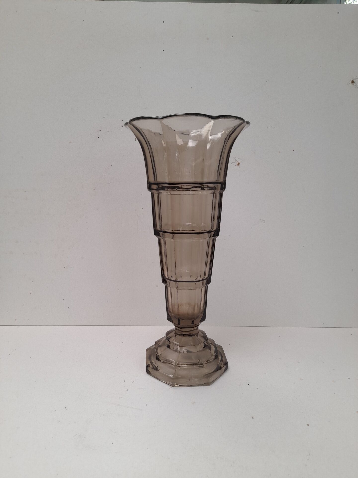 Large grey pressed glass Art Deco vase