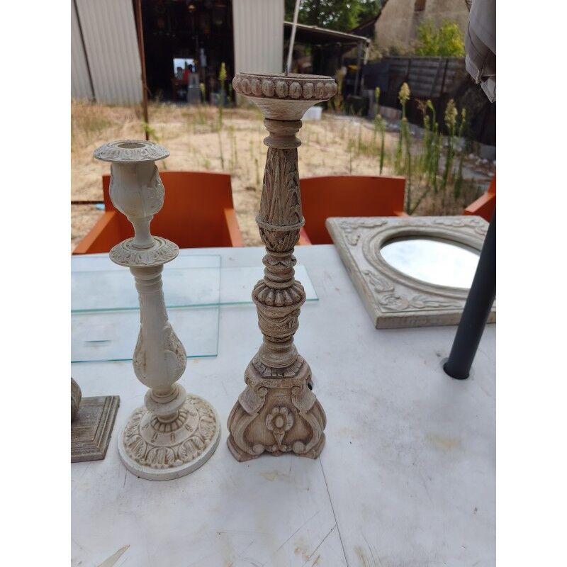 4 wooden candle holders
