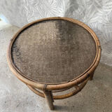 Table basse ronde en rotin vintage