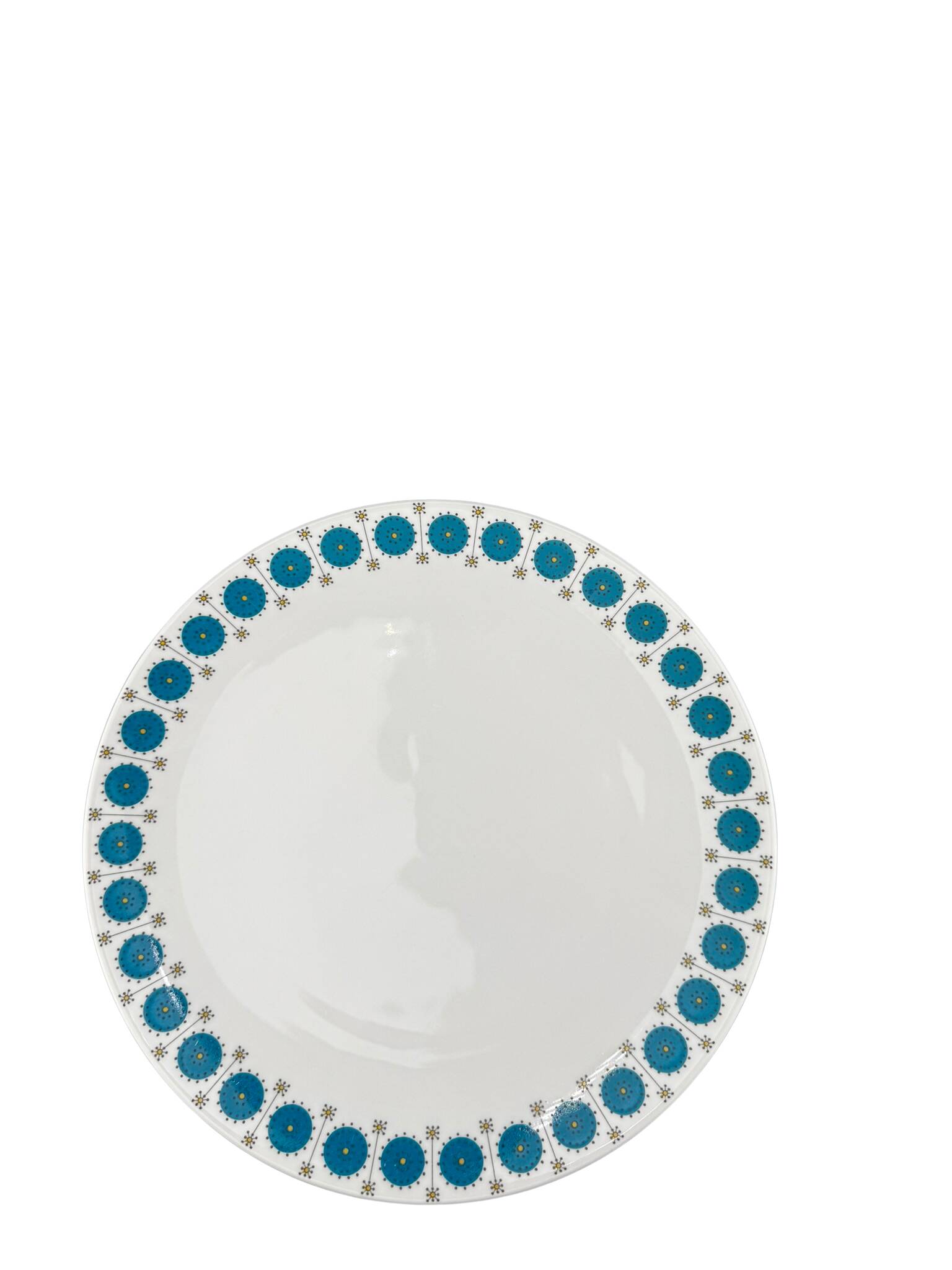 Vintage Thomas Germany flat plates, geometric blue rosette design.