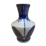 Glazed ceramic vase by Marcel Noverraz, signed, with vintage blue decoration.