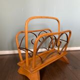 Vintage Wood and Brass Magazine Rack, 1930s