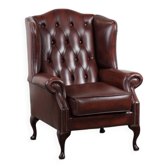 Classic and elegant cowhide Chesterfield wingback armchair in English style