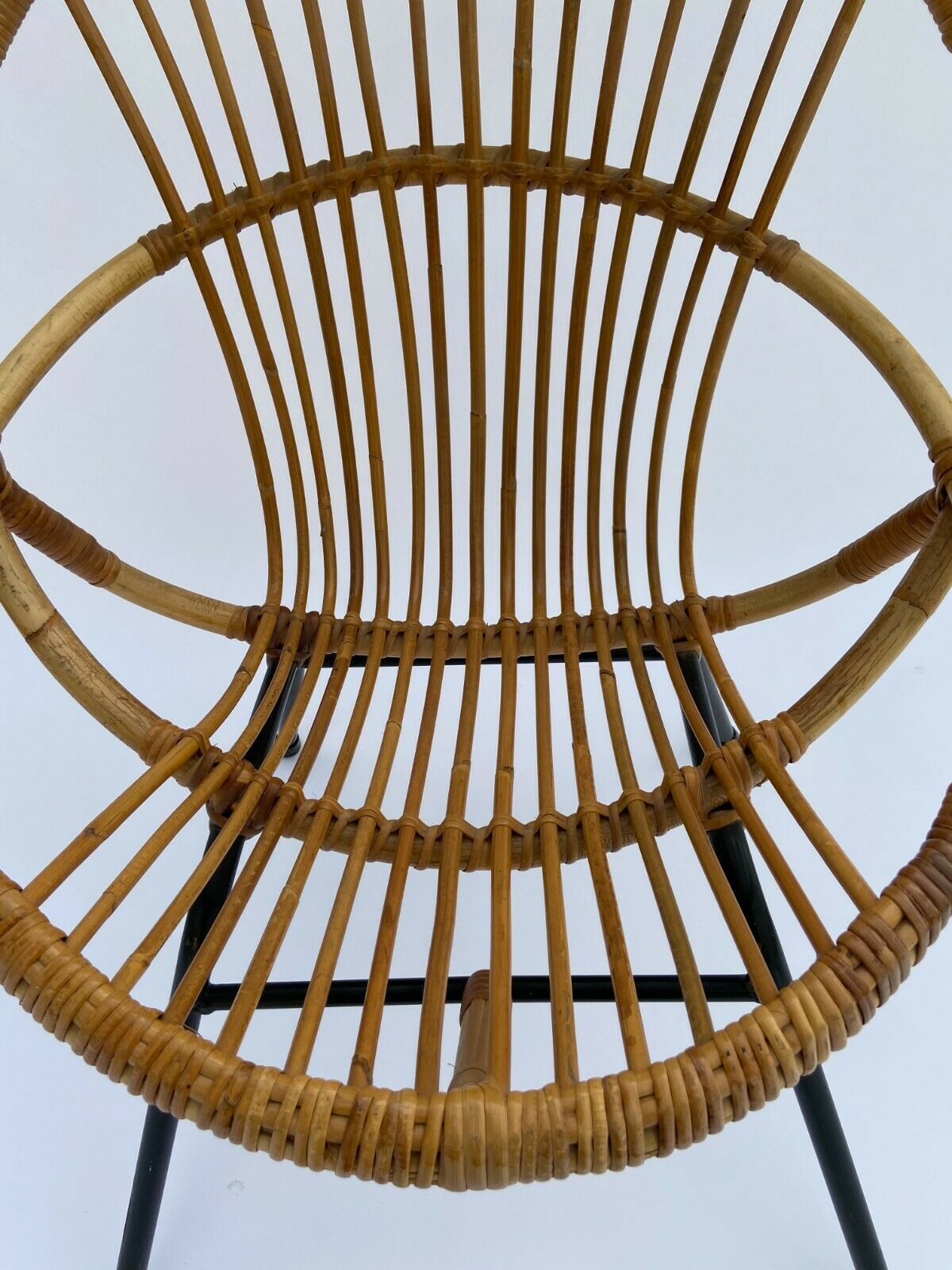 Pair of 1960 rotin black tubular french design armchairs