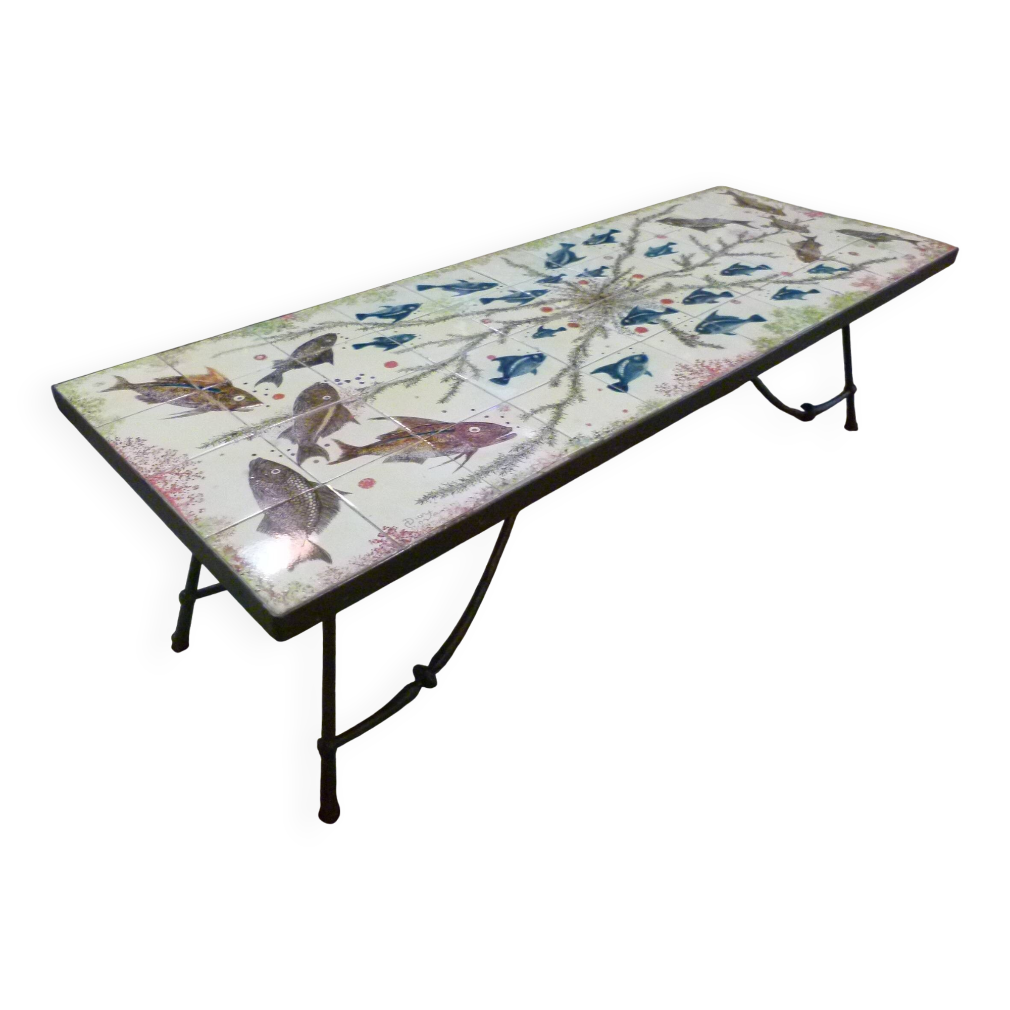 Ceramic coffee table with fish patterns