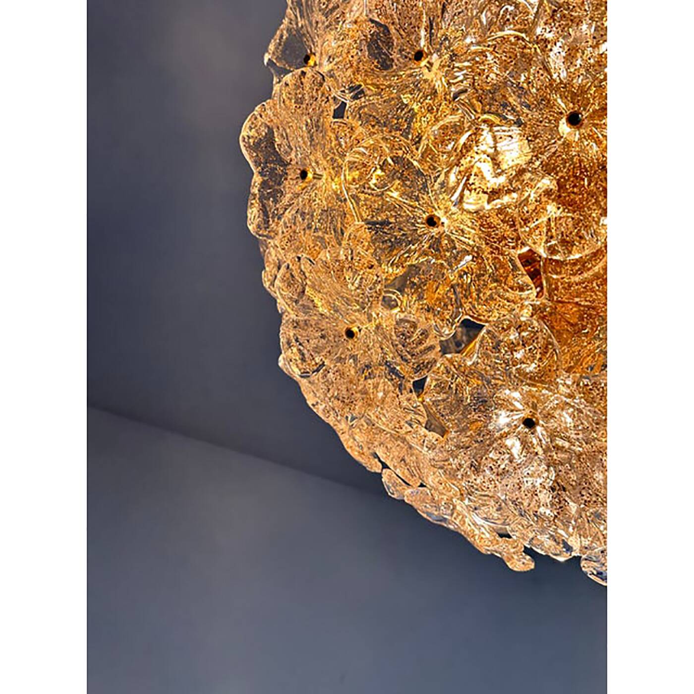 Italian Glass Chandelier Sputnik in Gold and Clear and Gold Fl