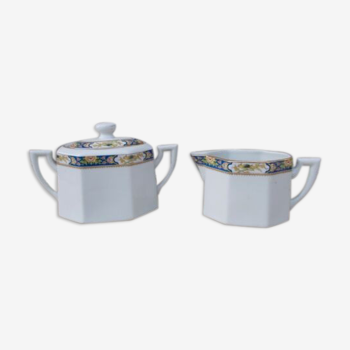 Pot verseur et sucrier porcelaine de Limoges Voisin Art Deco