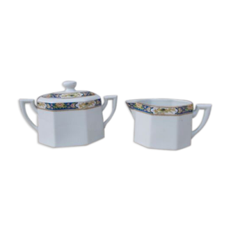 Pot verseur et sucrier porcelaine de Limoges Voisin Art Deco