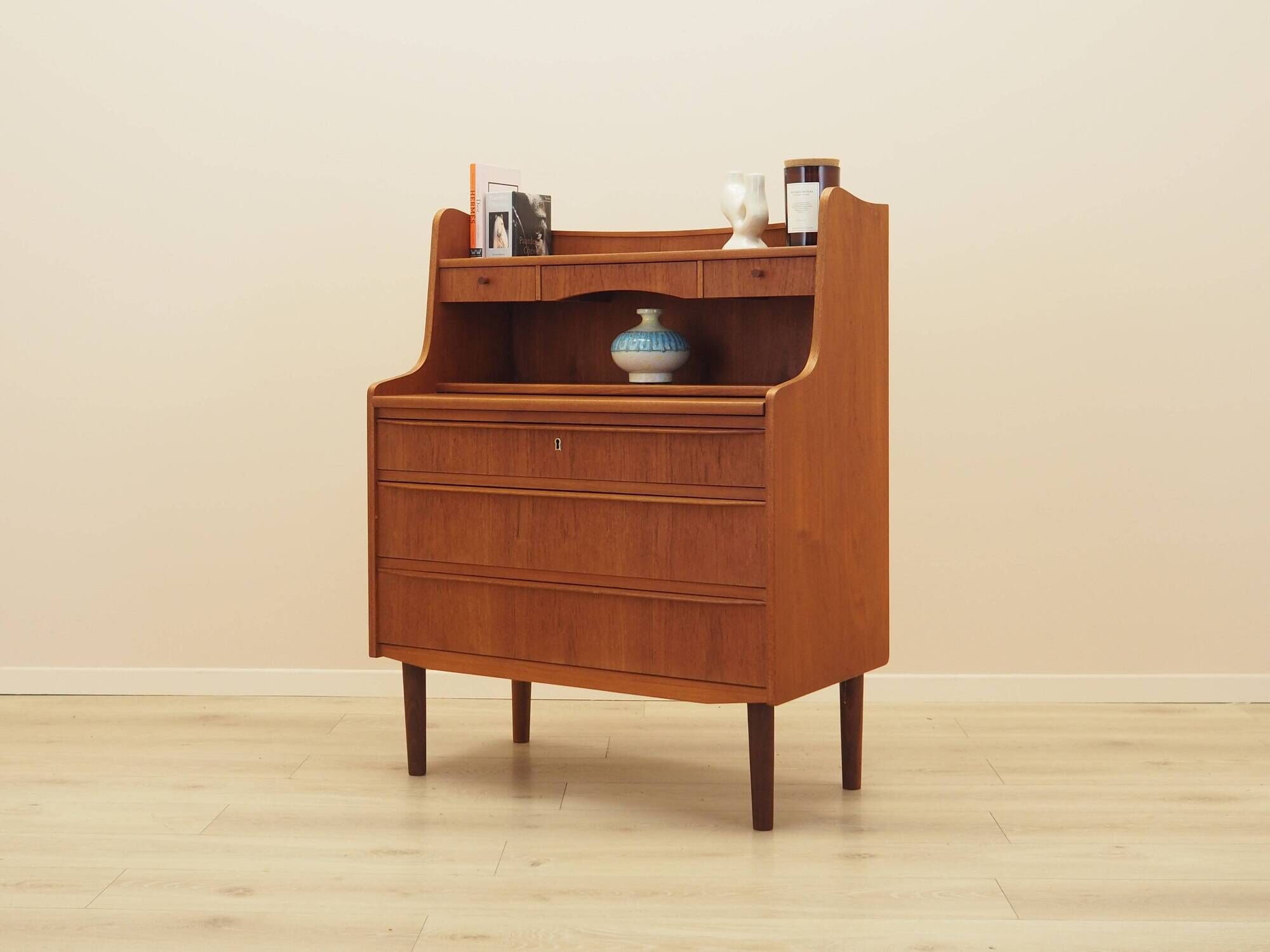 Bureau secrétaire en teck danois avec hutch, années 1970