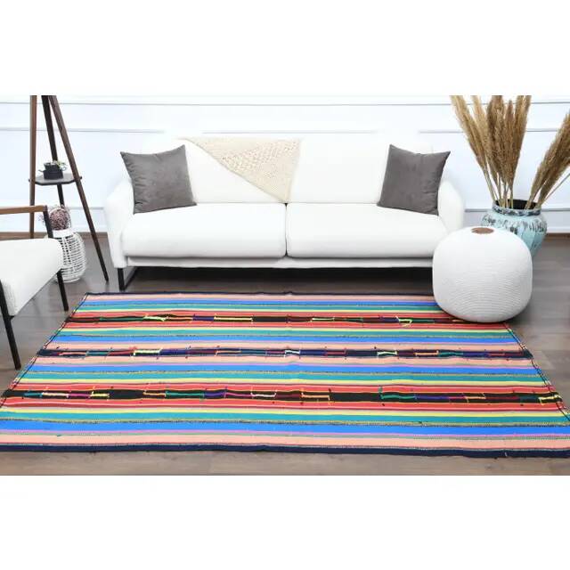 1970s Vintage Turkish Oushak Handmade Wool Cotton Blue Area Rug 155x233